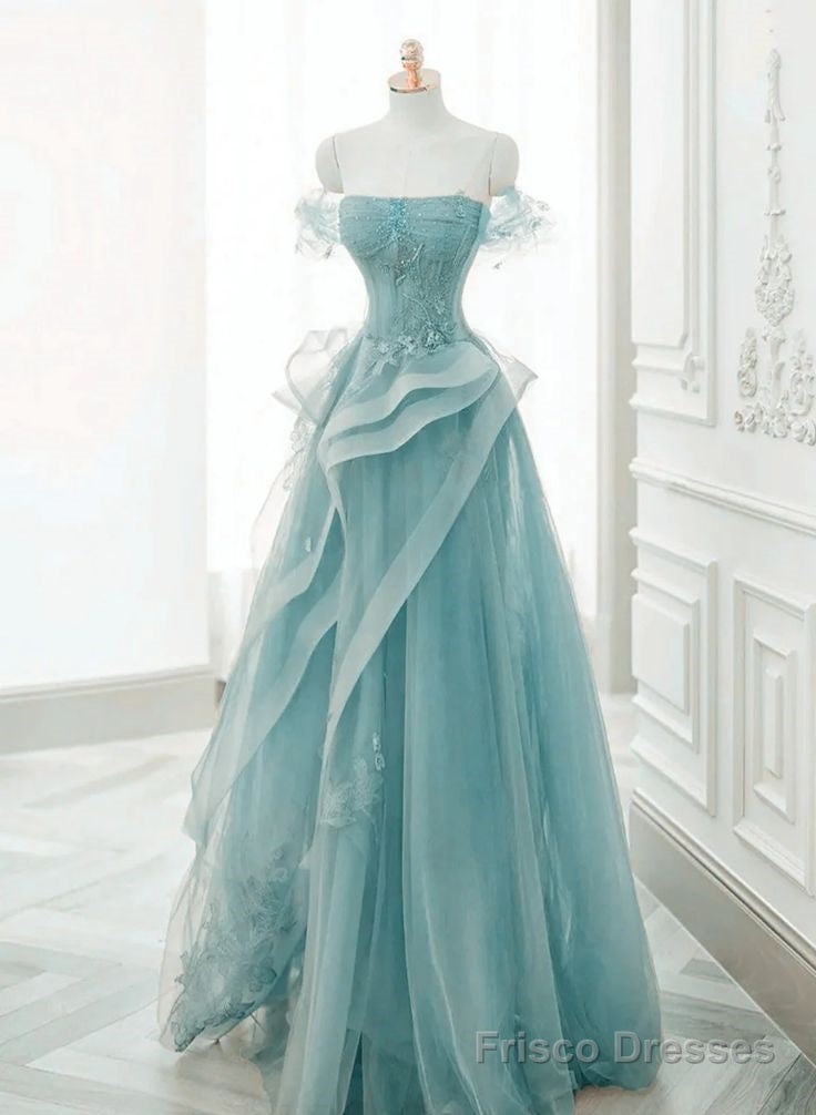 Off Shoulder Lace-up Formal Dress,Blue Birthday Dress Pretty Prom Dress