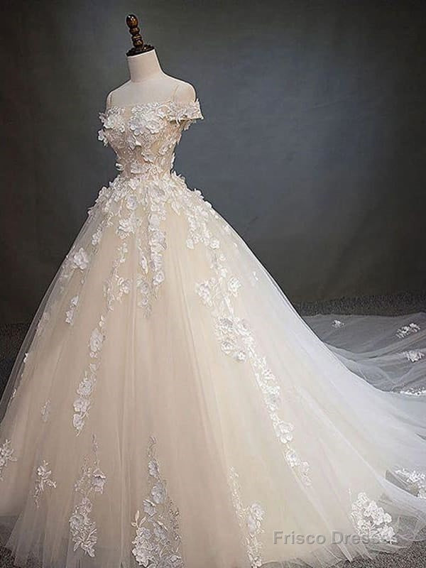 Off Shoulder Light Champagne Lace Aline Ball Gown Wedding Dresses Secondary image