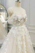 Off Shoulder Light Champagne Tulle Lace Long Formal Prom Dress, Light Champagne Lace Formal Dress A1583