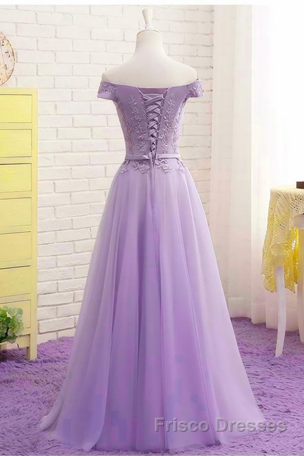 Off Shoulder Light Purple Lace Long Formal Prom Dresses, Off the Shoulder Lilac Lace Formal Dresses, Purple Evening Dresses Secondary image