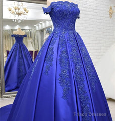 Off Shoulder Long Satin Evening Dresses Lace Embroidery