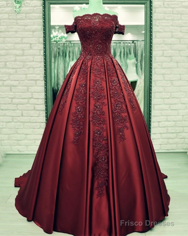 Off Shoulder Long Satin Evening Dresses Lace Embroidery