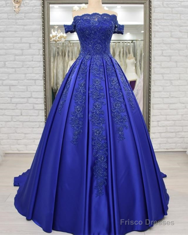 Off Shoulder Long Satin Evening Dresses Lace Embroidery Main image