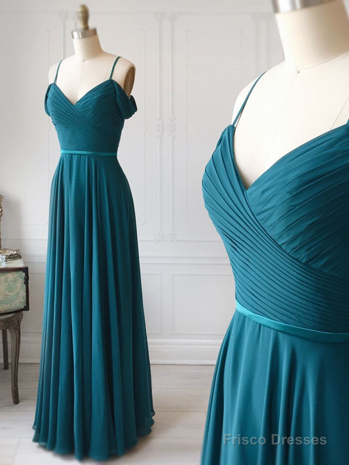 Off Shoulder Peacock Blue Prom Dress Long, Floor Length Peacock Blue Bridesmaid Formal Evening Dresses Main image