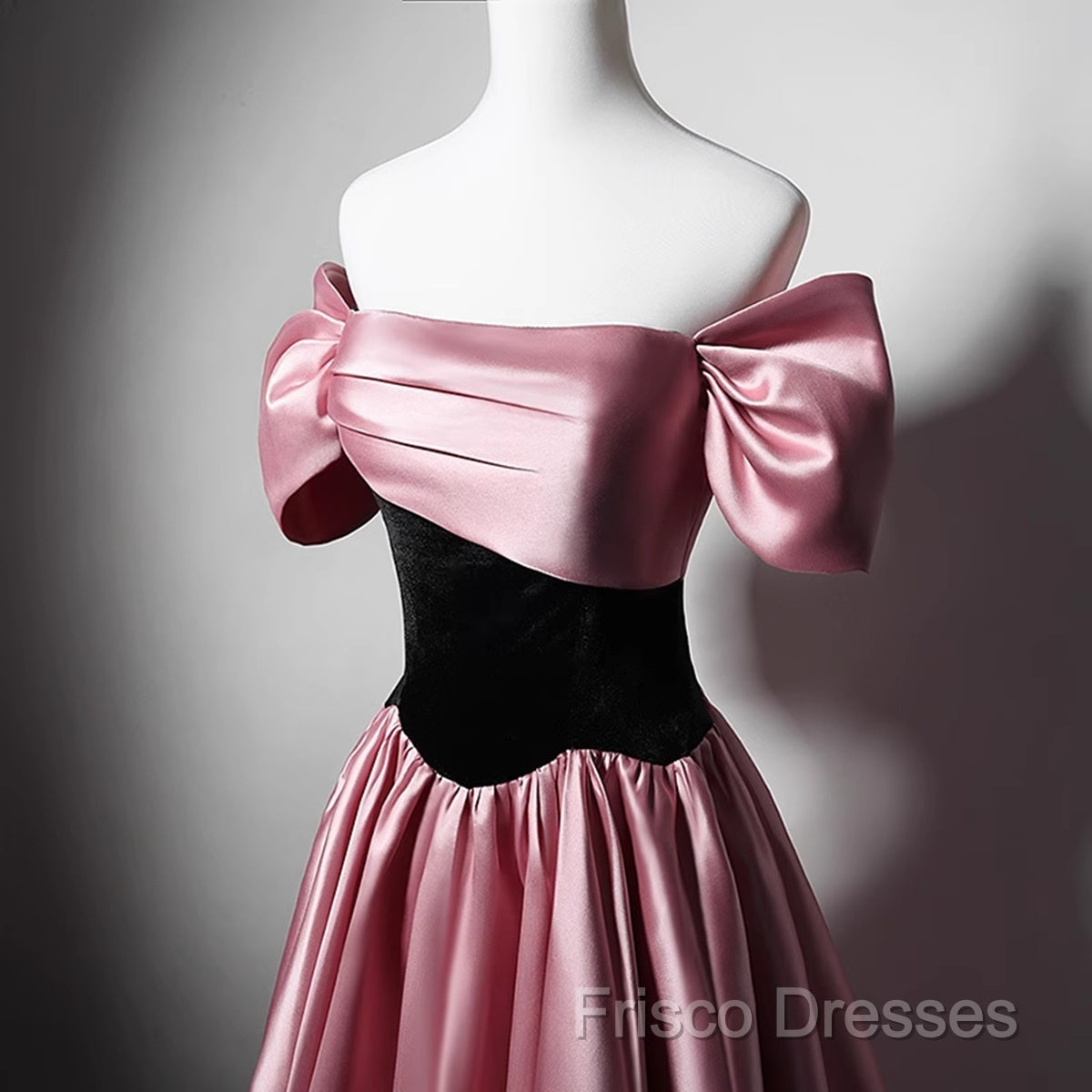 Off Shoulder Satin Scoop A-Line Long Party Dress, Pink And Black Formal Prom Dress Formal Dress Secondary image