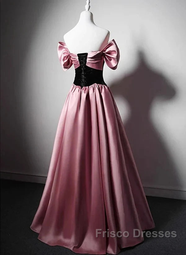 Off Shoulder Satin Scoop A-Line Long Party Dress Formal Prom Dress Evening Dress Secondary image