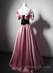 Off Shoulder Satin Scoop A-Line Long Party Dress Formal Prom Dress Evening Dress
