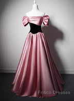Off Shoulder Satin Scoop A-Line Long Party Dress Formal Prom Dress Evening Dress