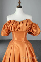 Off Shoulder Satin Sweetheart Lace-Up Party Dress, Satin Simple Formal Dress Formal Prom Dress