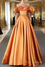 Off Shoulder Satin Sweetheart Lace-Up Party Dress, Satin Simple Formal Dress Formal Prom Dress