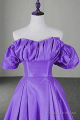 Off Shoulder Satin Sweetheart Lace-up Party Dress, Satin Simple Long Prom Dress