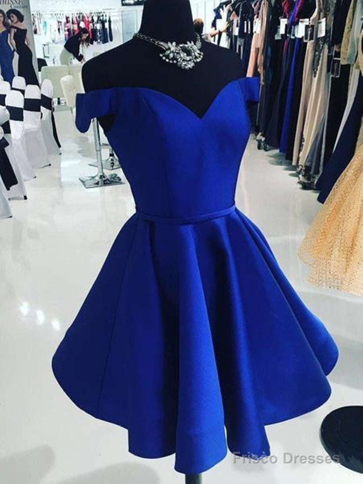 Off Shoulder Short Royal Blue Prom Dresses, Short Royal Blue Graduation Homecoming Dresses Main image