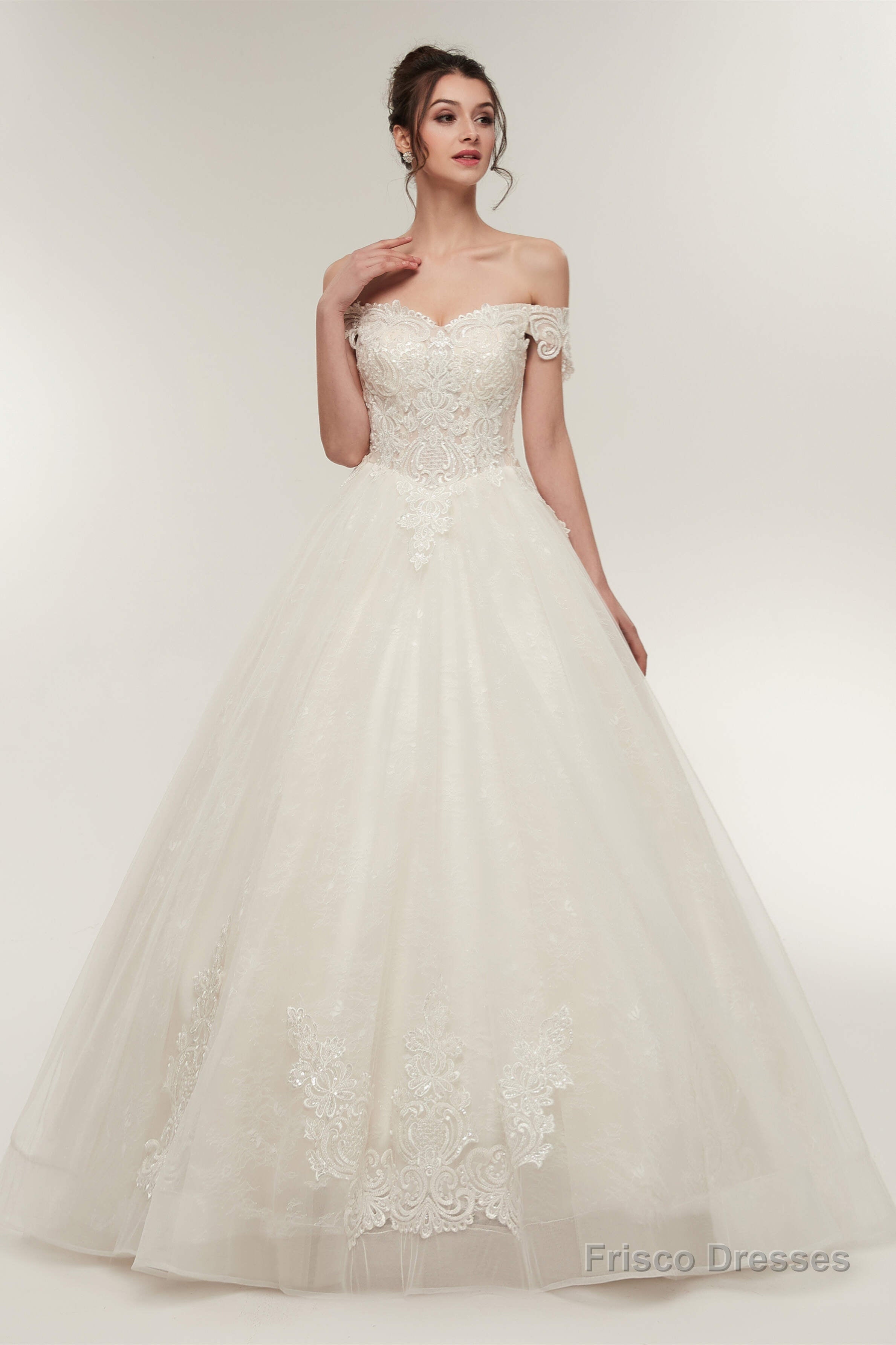 Off-shoulder Sweetheart A-line Lace-up Floor Length Lace Appliques Wedding Dresses Secondary image