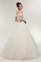 Off-shoulder Sweetheart A-line Lace-up Floor Length Lace Appliques Wedding Dresses