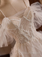 Off Shoulder Tulle Lace Light Champagne Long Formal Prom Dress, Light Champagne Sweet 16 Dress