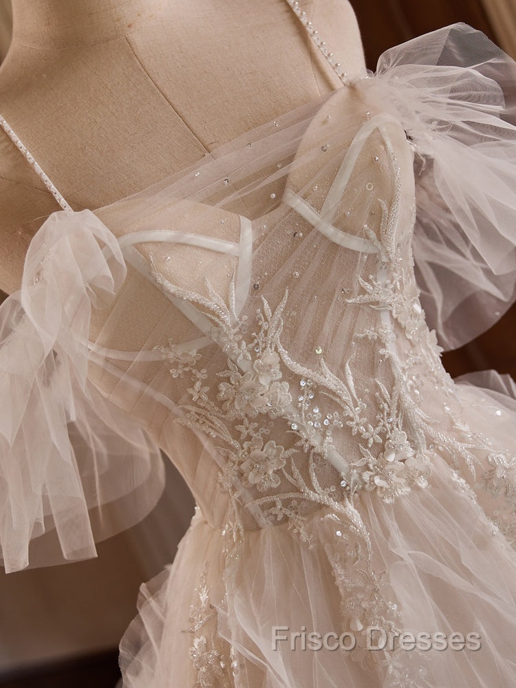 Off Shoulder Tulle Lace Light Champagne Long Formal Prom Dress, Light Champagne Sweet 16 Dress