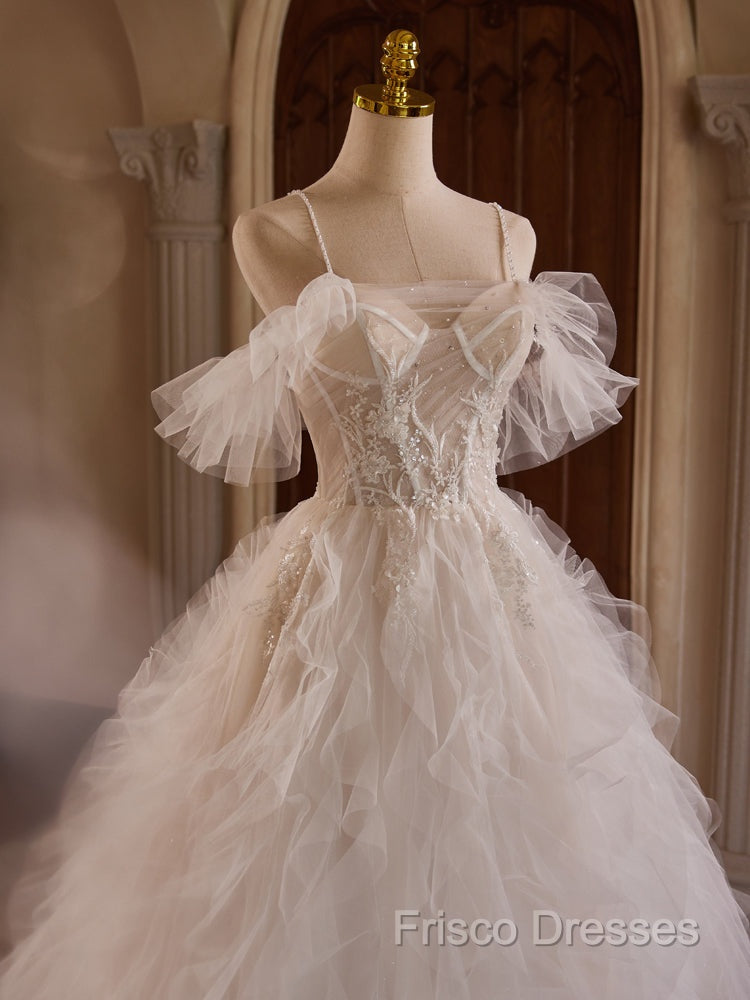 Off Shoulder Tulle Lace Light Champagne Long Formal Prom Dress, Light Champagne Sweet 16 Dress