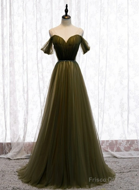 Off Shoulder Tulle Sweetheart Floor Length Long Party Dress, A-Line Wedding Party Dresses Main image