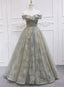 Off Shoulder Tulle With Lace A-Line Junior Prom Dress, Chic Long Party Dress