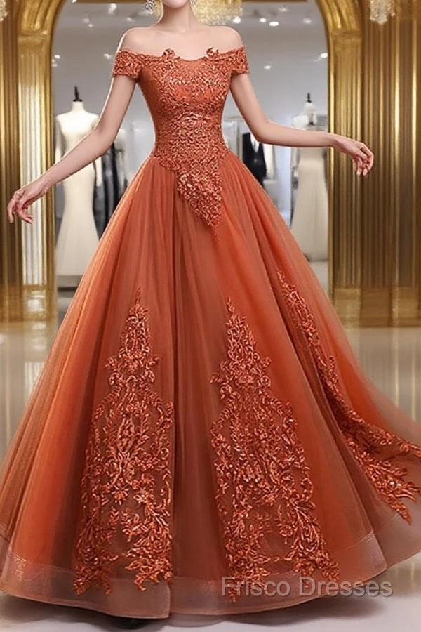 Off Shoulder Tulle With Lace Sweetheart Long Formal Dress, Sweet 16 Dress Main image