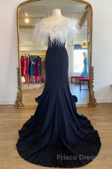 Off Shoulder V Neck Mermaid Black Long Formal Prom Dresses, Mermaid Black Formal Dresses, Black Evening Dresses