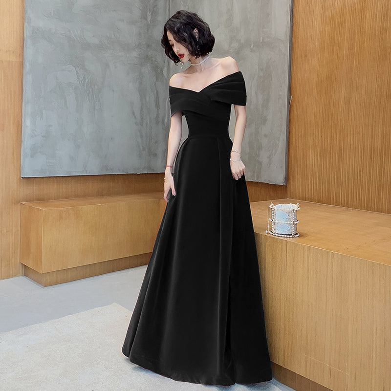Off Shoulder Velvet Floor Length Sweetheart Evening Dress, A-Line Long Prom Dress Secondary image