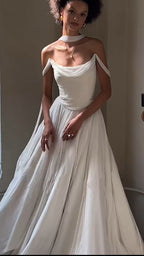 Off Shoulder White Beautiful Wedding Dress Long Formal Dresses