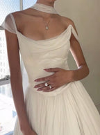 Off Shoulder White Beautiful Wedding Dress Long Formal Dresses