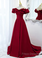 Off Shoulder Wine Red Sweetheart Long Party Dress, Wine Red Formal Prom Dress Formal Dress