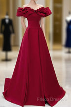 Off Shoulder Wine Red Sweetheart Long Party Dress, Wine Red Formal Prom Dress Formal Dress