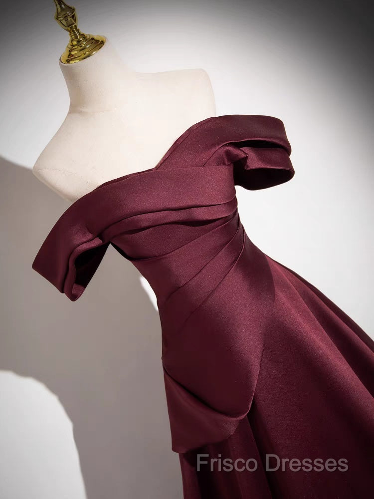 Off The Shoulder A-Line Satin Ruched Floor Length Formal Prom Dress