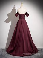 Off The Shoulder A-Line Satin Ruched Floor Length Formal Prom Dress
