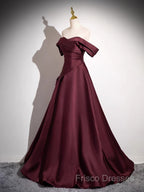 Off The Shoulder A-Line Satin Ruched Floor Length Formal Prom Dress