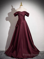 Off The Shoulder A-Line Satin Ruched Floor Length Formal Prom Dress