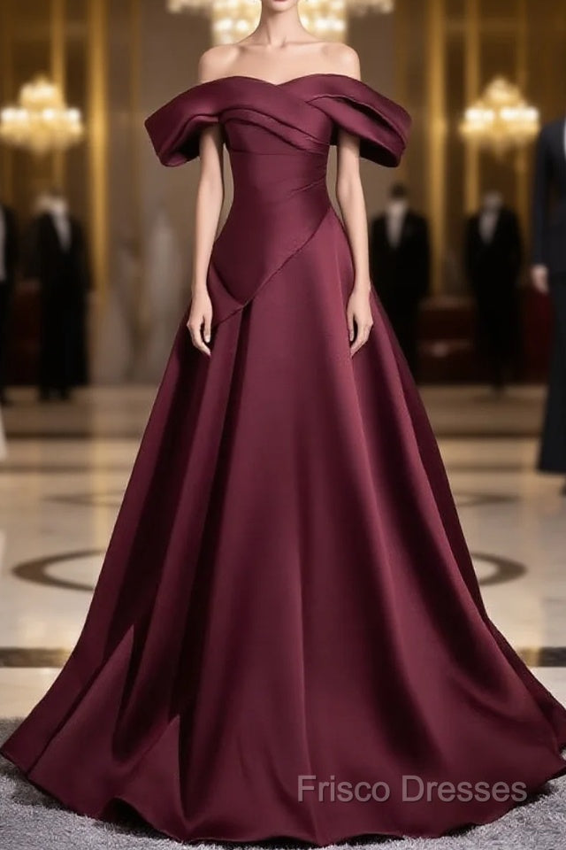 Off The Shoulder A-Line Satin Ruched Floor Length Formal Prom Dress
