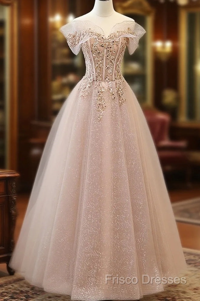 Off The Shoulder A Line Tulle Long Formal Prom Dress Formal Dress Main image