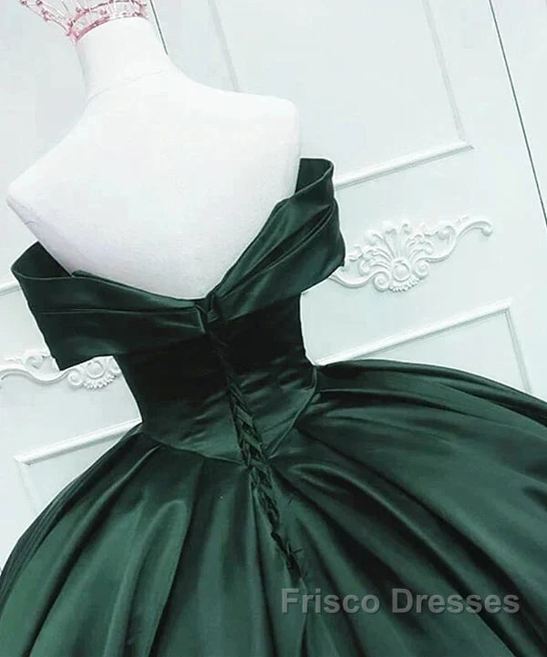 Off The Shoulder Ball Gown Dark Green Satin Quinceanera Dress Princess Dress Formal Prom Dress Secondary image