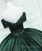 Off The Shoulder Ball Gown Dark Green Satin Quinceanera Dress Princess Dress Formal Prom Dress
