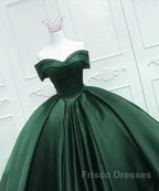 Off The Shoulder Ball Gown Dark Green Satin Quinceanera Dress Princess Dress Formal Prom Dress