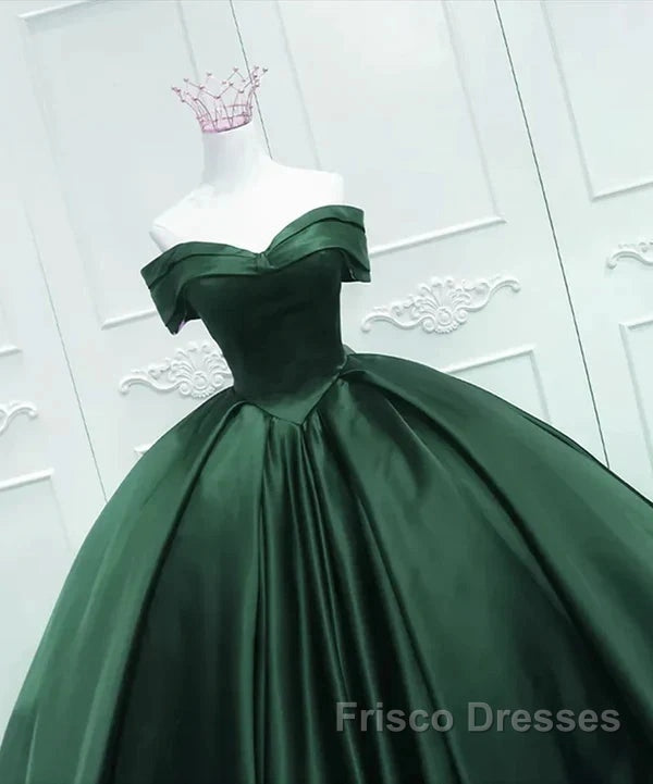 Off The Shoulder Ball Gown Dark Green Satin Quinceanera Dress Princess Dress Formal Prom Dress