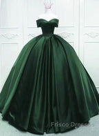 Off The Shoulder Ball Gown Dark Green Satin Quinceanera Dress Princess Dress Formal Prom Dress