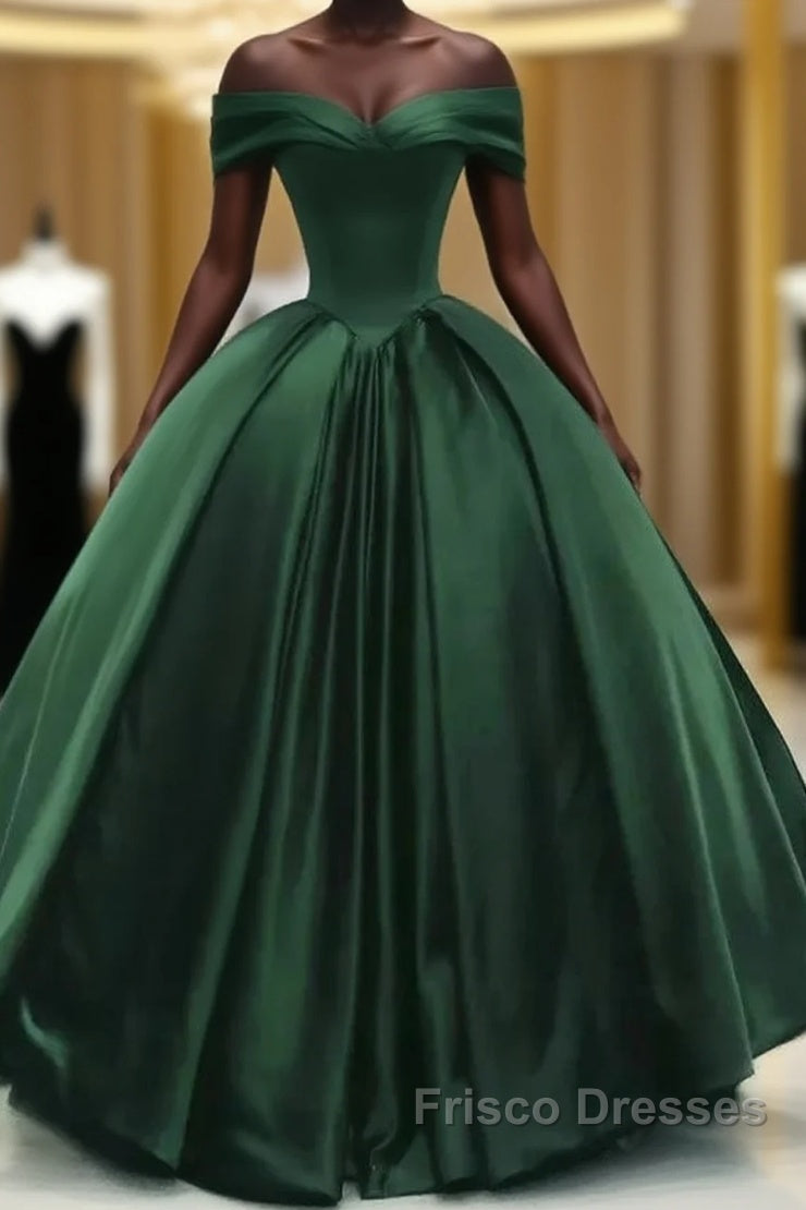 Off The Shoulder Ball Gown Dark Green Satin Quinceanera Dress Princess Dress Formal Prom Dress Main image