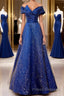 Off the Shoulder Blue Long Formal Prom Dresses, Off Shoulder Long Formal Evening Dresses
