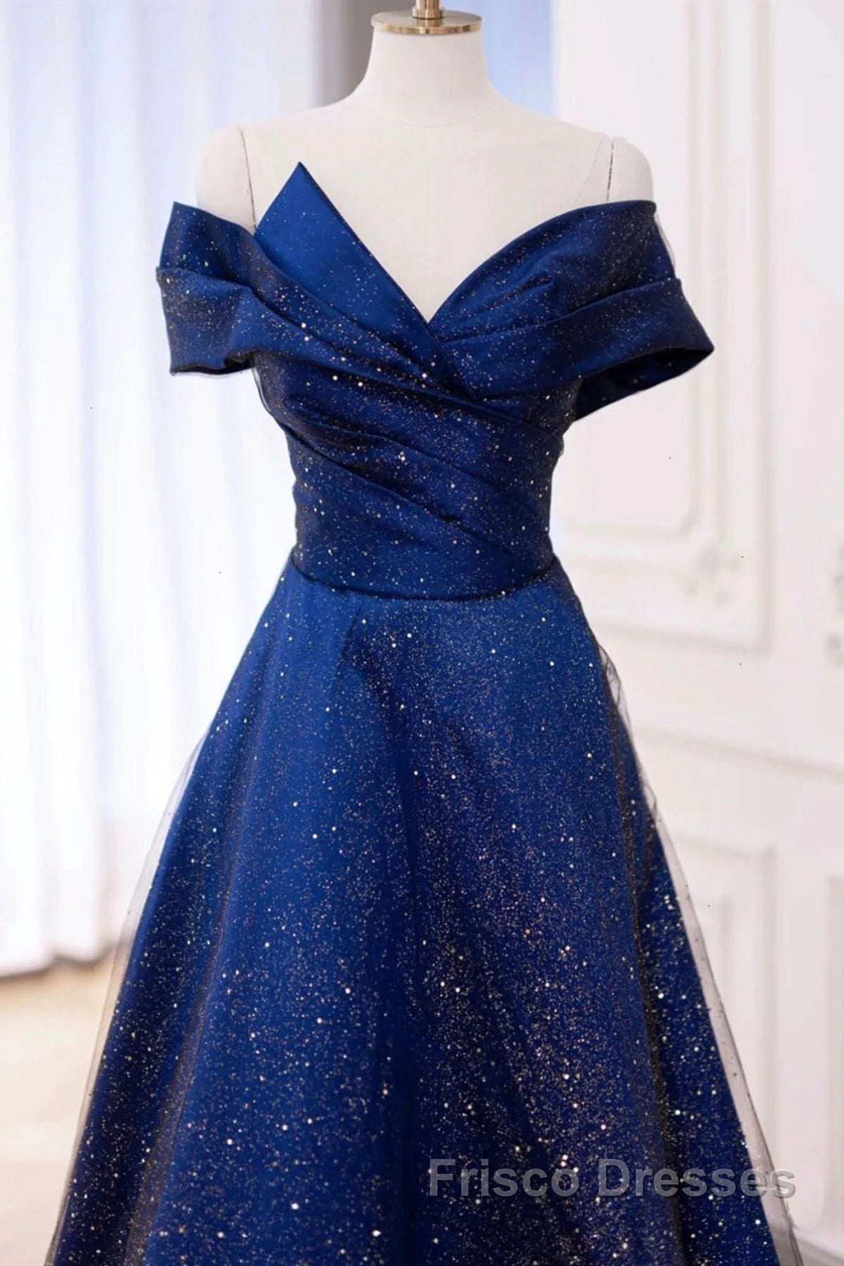 Off the Shoulder Blue Long Formal Prom Dresses, Off Shoulder Long Formal Evening Dresses Secondary image