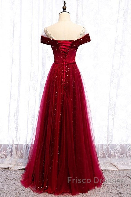 Off The Shoulder Burgundy Formal Long Formal Prom Dress A Line Velvet Evening Dress Secondary image
