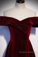 Off The Shoulder Burgundy Long Formal Prom Dress, Burgundy Off Shoulder Long Formal Evening Dress
