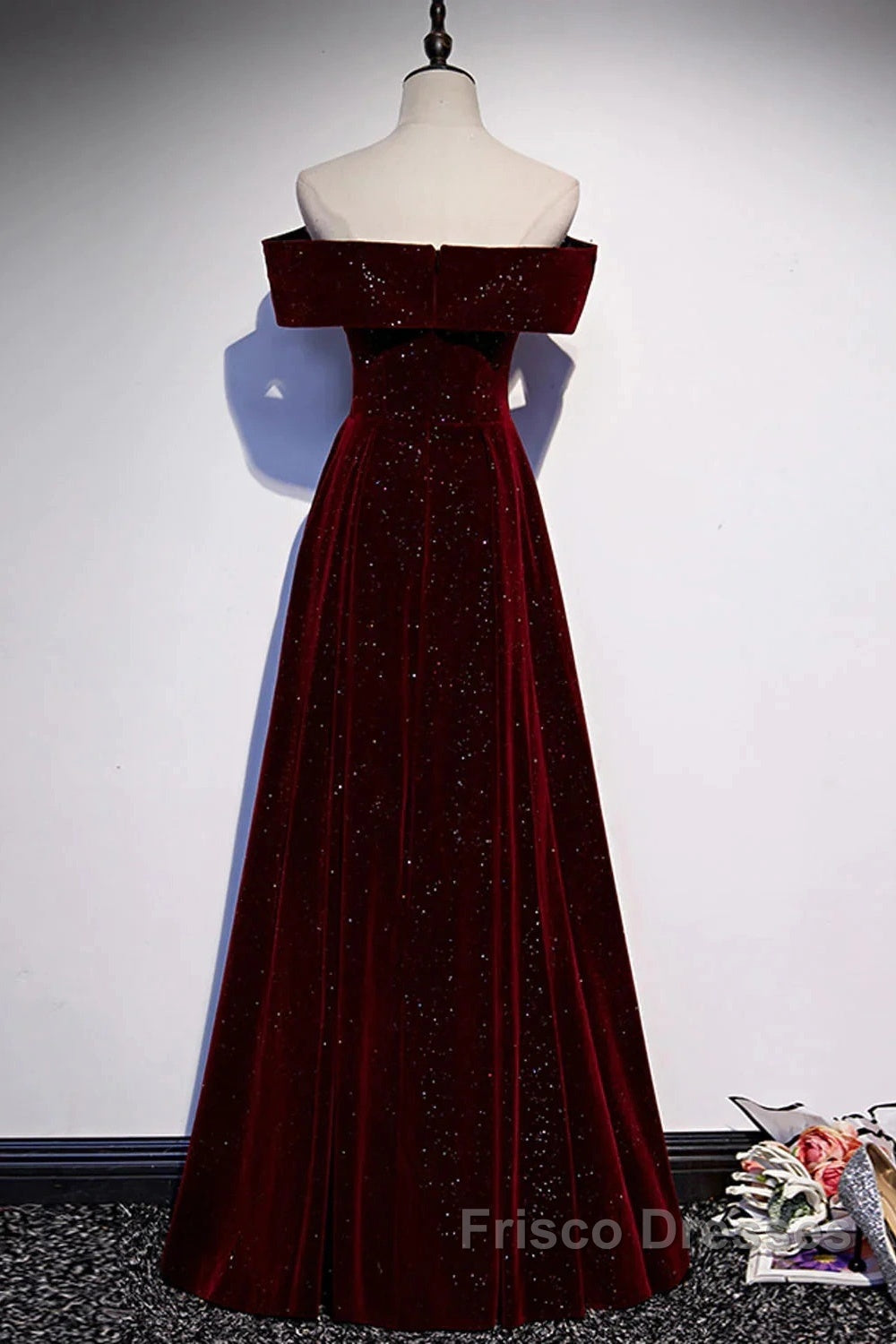 Off The Shoulder Burgundy Long Formal Prom Dress, Burgundy Off Shoulde