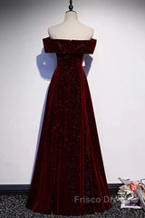 Off The Shoulder Burgundy Long Formal Prom Dress, Burgundy Off Shoulder Long Formal Evening Dress