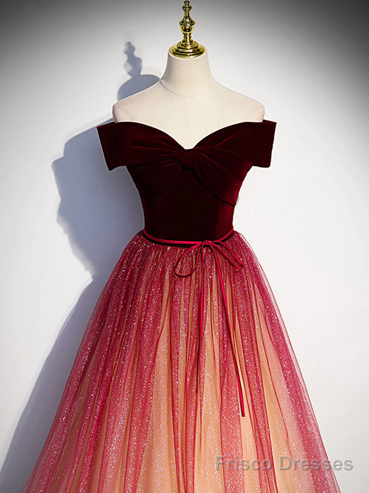 Off the Shoulder Burgundy Ombre Long Prom Dresses, Wine Red Ombre Long Formal Evening Dresses Secondary image