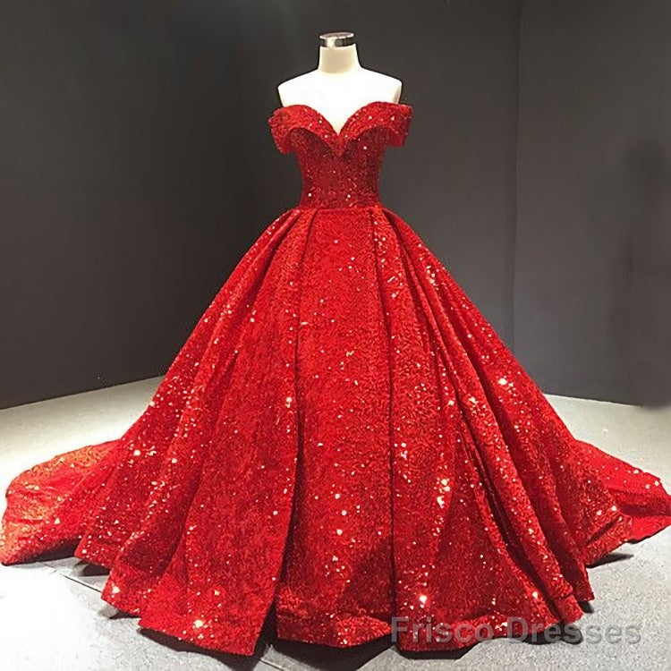 Off The Shoulder Court Train Sequined Luxurious Ball Gown Main image
